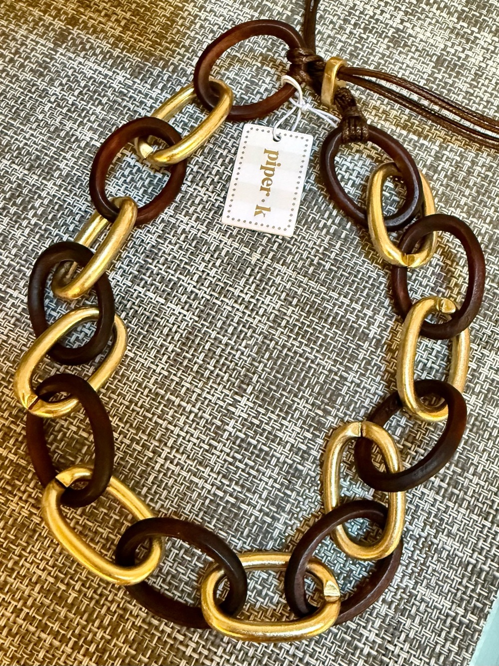 Piper K Gold 🤎✨Tone Wood Link Statement Necklace 36” Adjustable Boho Fall chunky